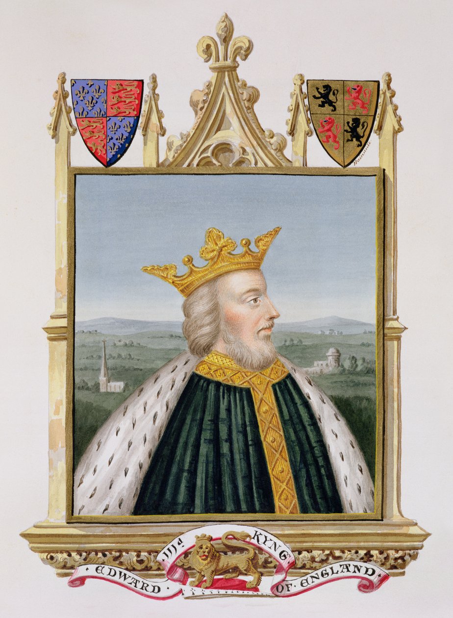 爱德华三世（1312-77）英国国王的肖像，于1327年出版于“伊丽莎白女王法院回忆录”，于1825年出版（纸上有水粉和水粉） 作者 艾塞克斯（Essex）的莎拉伯爵夫人（Sarah Countess）