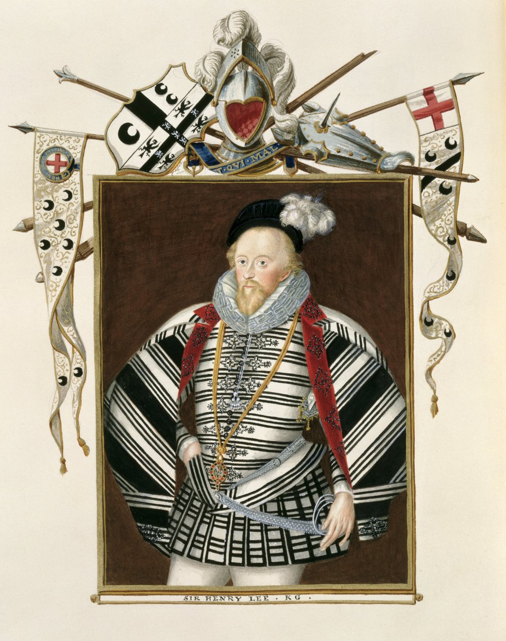 亨利·李爵士（1530-1610）的肖像，来自“伊丽莎白女王法院回忆录”，于1825年出版于纸面上 作者 艾塞克斯（Essex）的莎拉伯爵夫人（Sarah Countess）