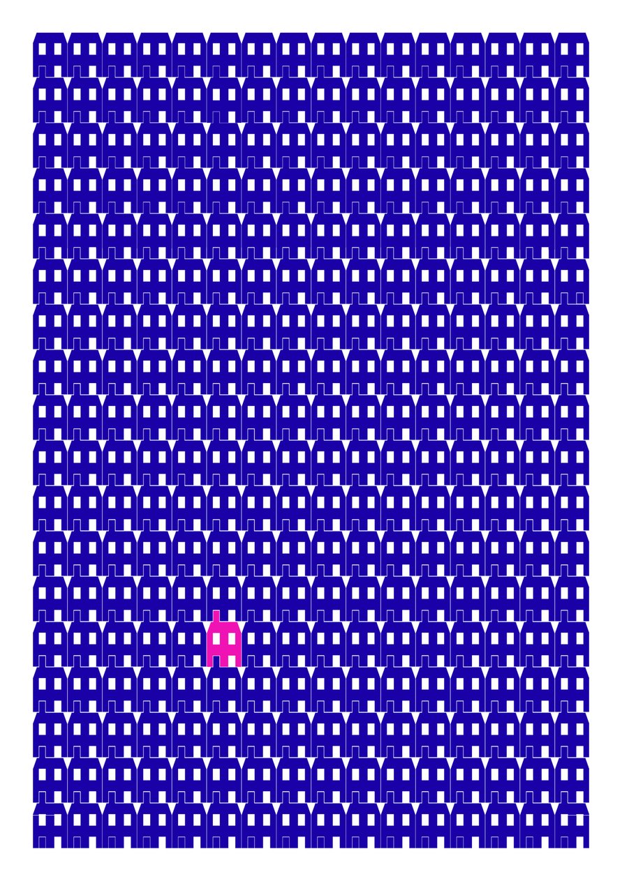蓝色纸屋》重复印制，2014 年（图形印花版画） 作者 萨拉·埃文斯