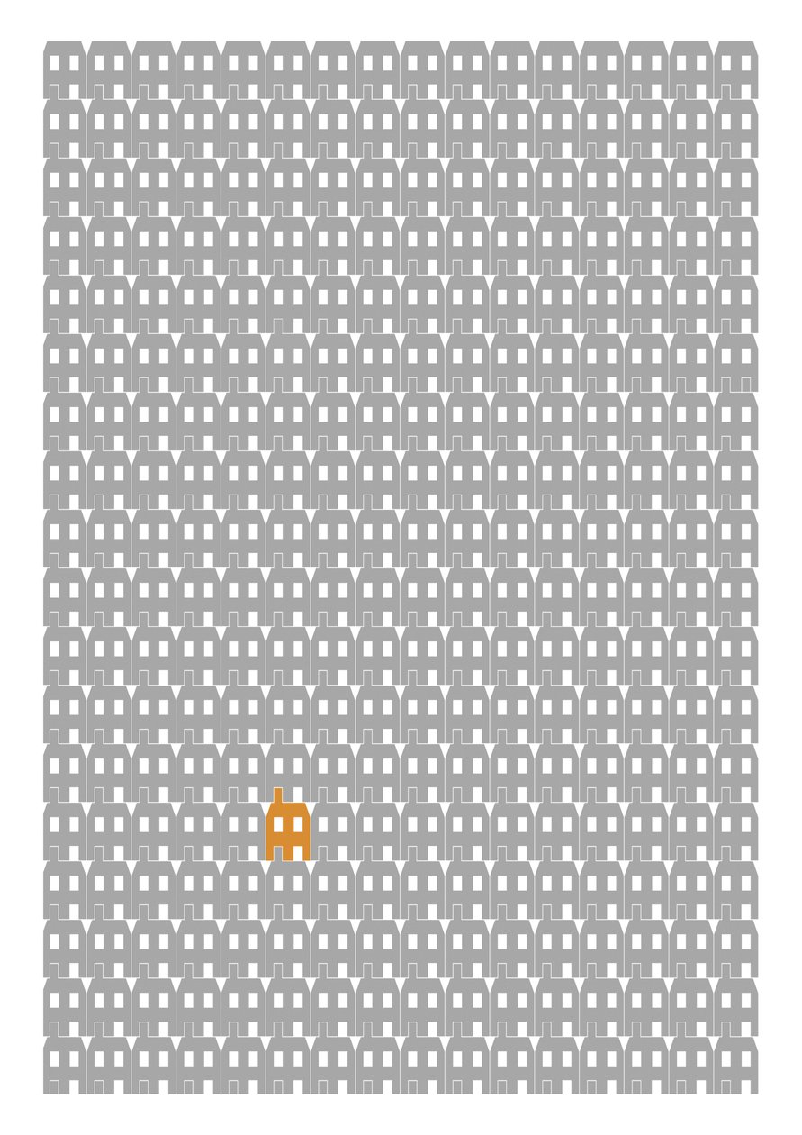 灰色纸屋》重复印制，2014 年（图形印花）。 作者 萨拉·埃文斯