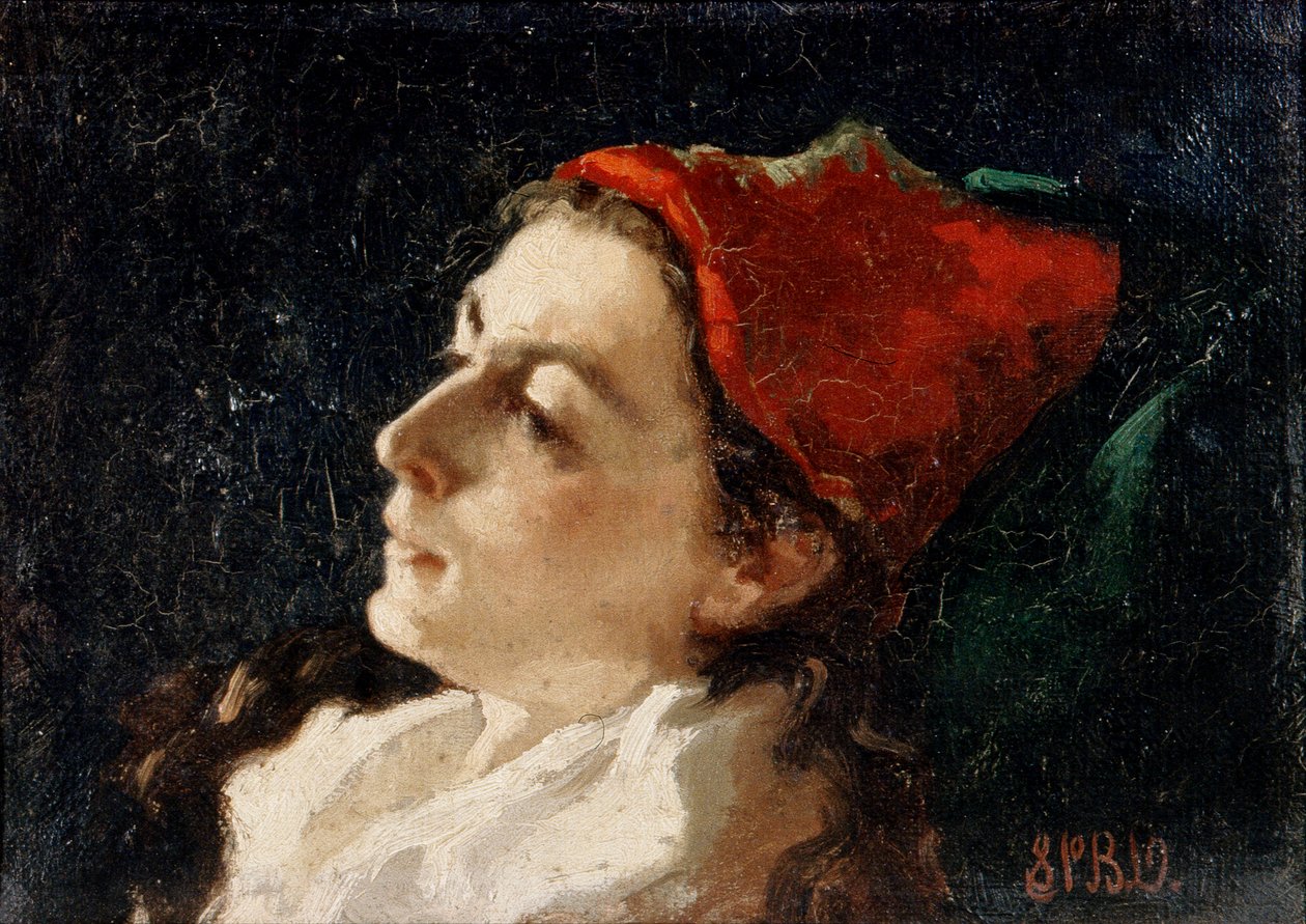 戴红帽妇女的头像（布面油画） 作者 莎拉·帕克斯顿（Sarah Paxton Ball）Dodson