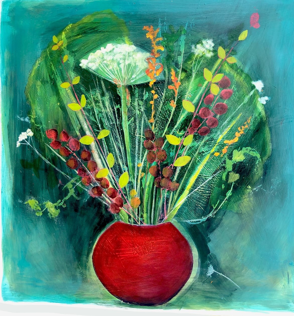 栗色花瓶，2022 年（布面油画） 作者 莎拉·汤普森-恩格斯