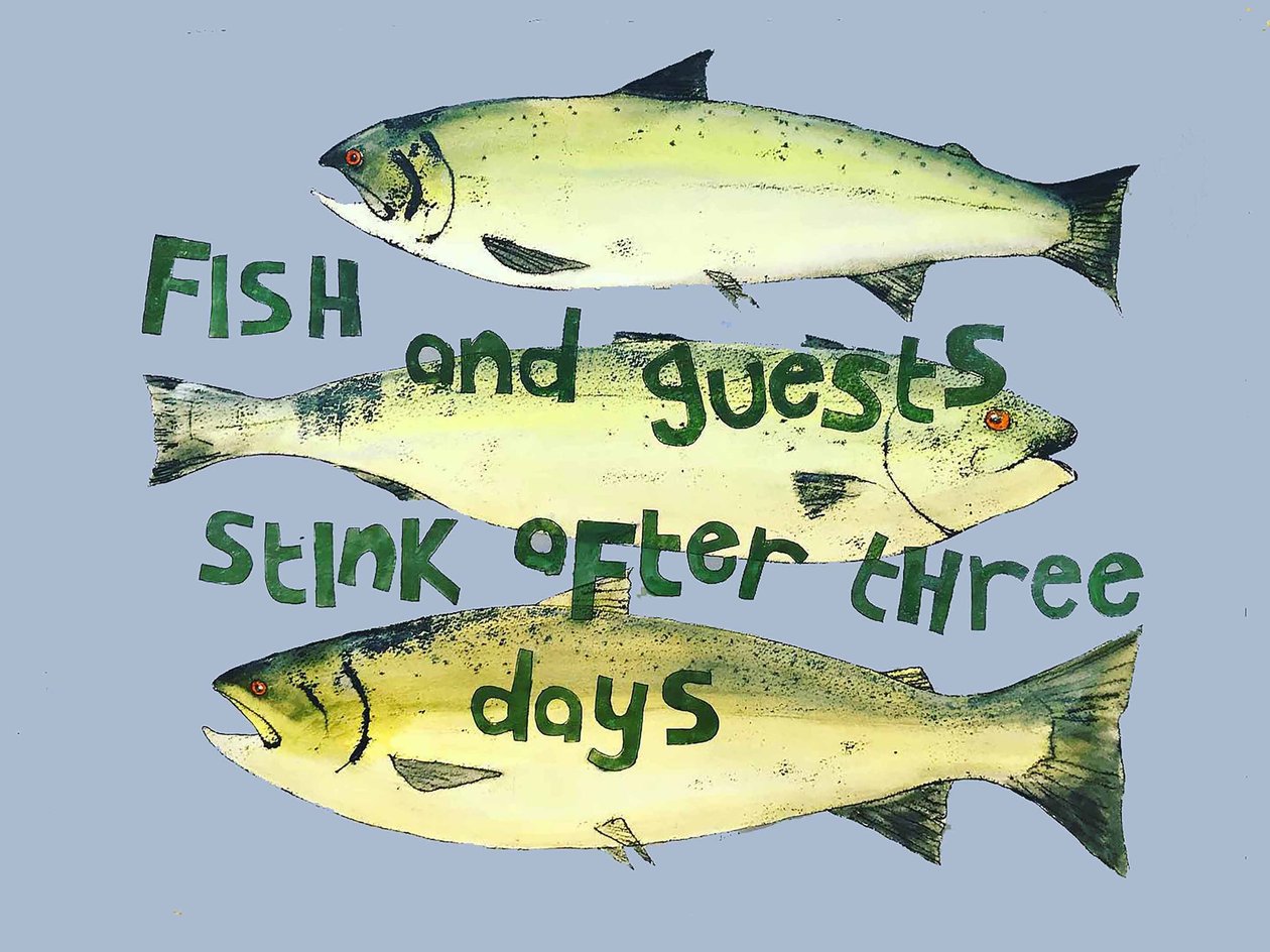 Fish & guests ,2018 (watercolour) 作者 莎拉·汤普森·恩格斯