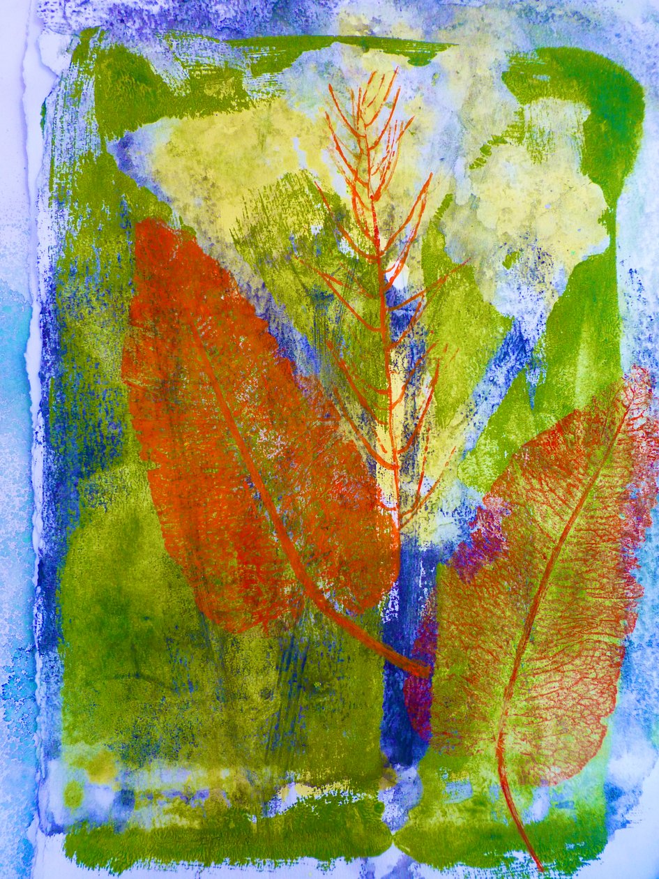 Orange leaves (monoprint on paper ) 2020 作者 莎拉·汤普森·恩格斯