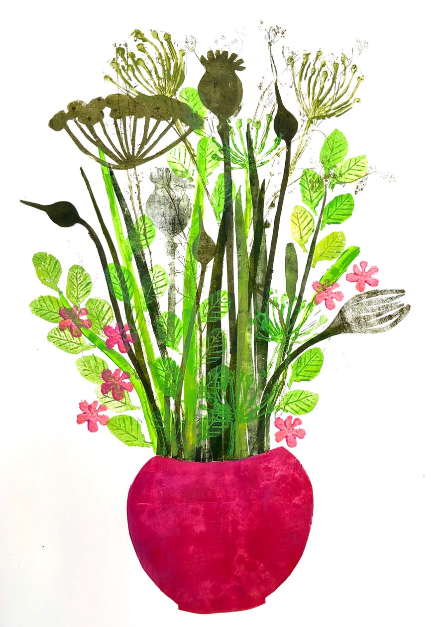 红色花瓶 2，2021 年（单版画） 作者 莎拉·汤普森·恩格斯