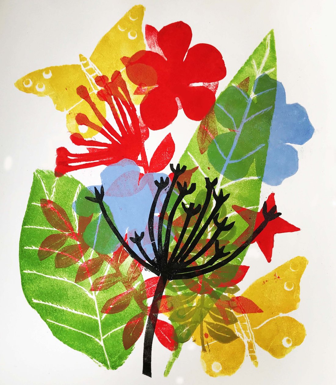 种子头和花朵，2019年（水墨单幅画 作者 莎拉·汤普森·恩格斯