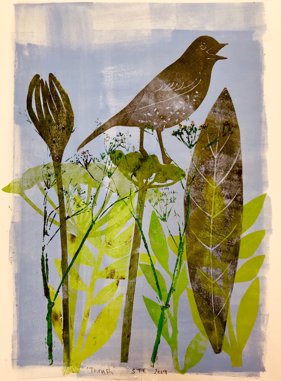 Singing bird,2020,(monoprint) 作者 莎拉·汤普森·恩格斯