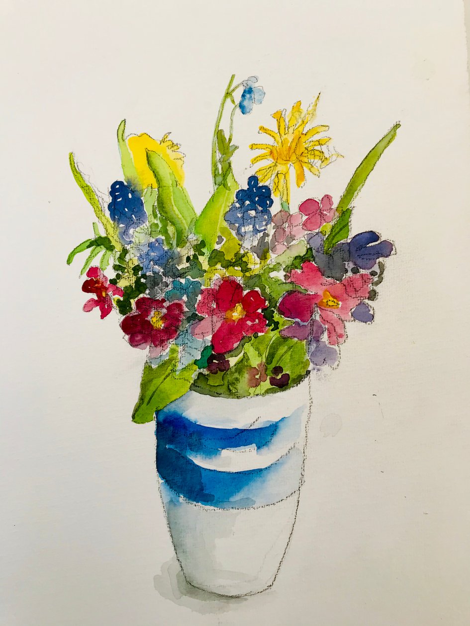 Spring flowers ,2020,(watercolour) 作者 莎拉·汤普森·恩格斯