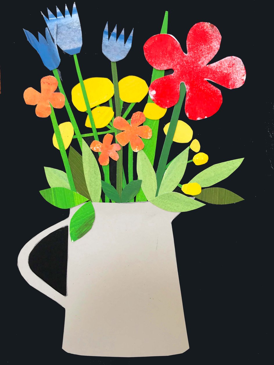 有花的花瓶,2019(拼贴) 作者 莎拉·汤普森·恩格斯