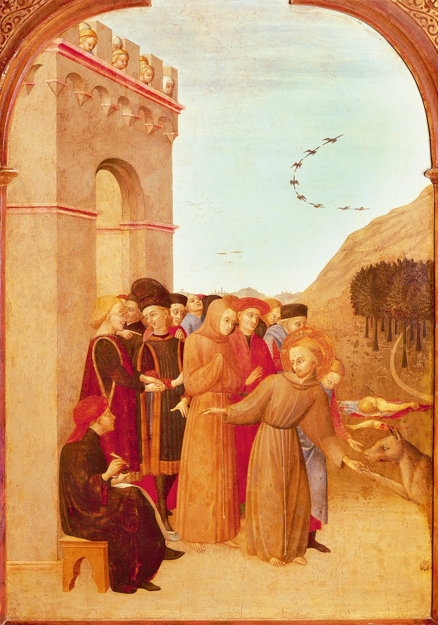 Saint Francois of Assisi speaking with the wolf of Gubbio (detail) (egg tempera on poplar panel) 作者 萨塞塔（c.1392 1450）