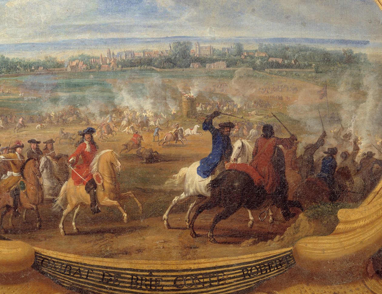 波旁康德（Bourbon-Conde）亲王路易二世的行动，被称为大康德（1621-1686），布里康德-罗伯特（Brie-Comte-Robert）的详细画作，由救世主勒康德（Leconte，Le Comte，Lecomte）（1659-1694）创作。 作者 勒·孔戴