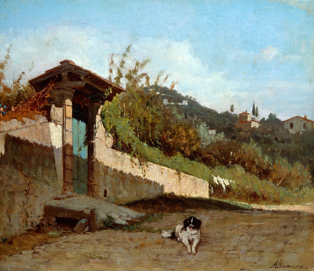 托斯卡纳别墅的门廊，由Francesco Saverio Altamura（1826-1897）创作，布面油画，23x27厘米。 作者 萨维里奥·阿尔塔穆拉（Saverio Altamura）