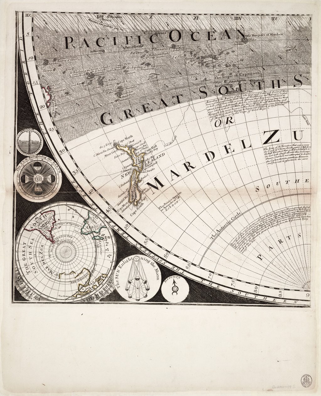 新的、正确的世界地图（剖面图），约 1774 年（彩色版画） 作者 塞耶和贝内特