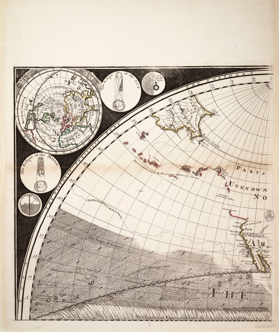 新的、正确的世界地图（剖面图），约 1774 年（彩色版画） 作者 塞耶和贝内特