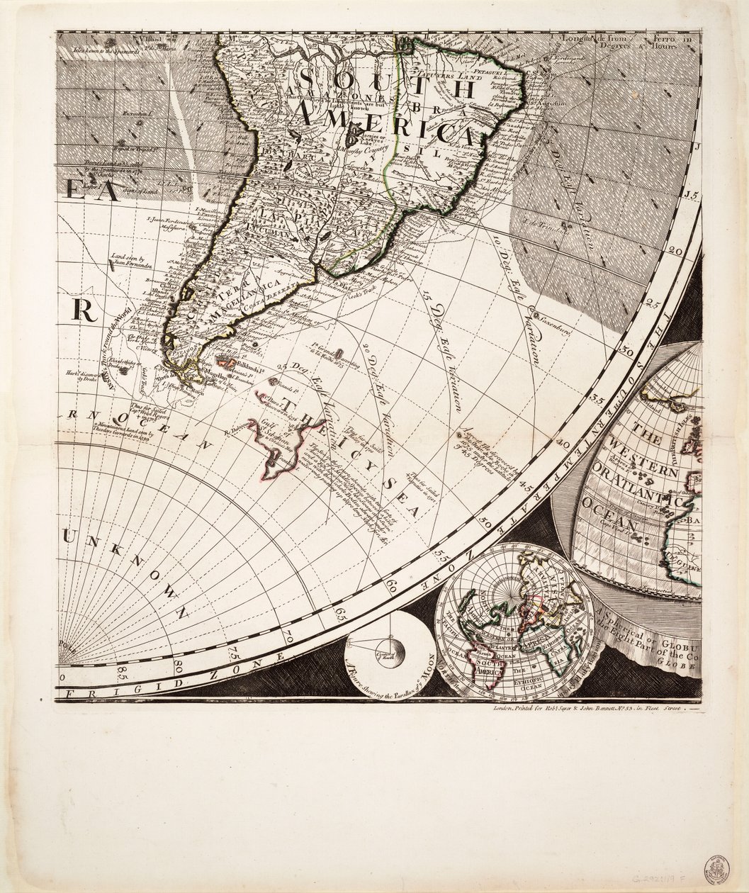 新的、正确的世界地图（剖面图），约 1774 年（彩色版画） 作者 塞耶和贝内特