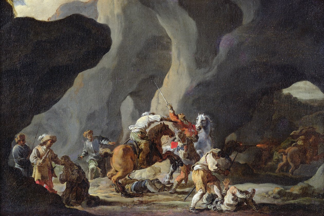 旅行者的攻击，c.1634-37 作者 塞巴斯蒂安·波登（Sebastien Bourdon）