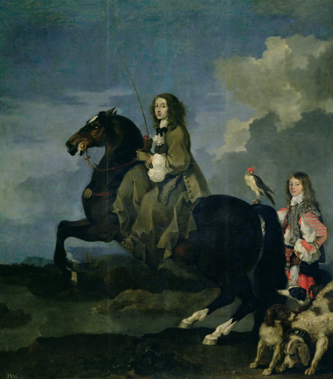 瑞典的克里斯蒂娜 (1626-89) 在马背上 作者 塞巴斯蒂安·波登（Sebastien Bourdon）