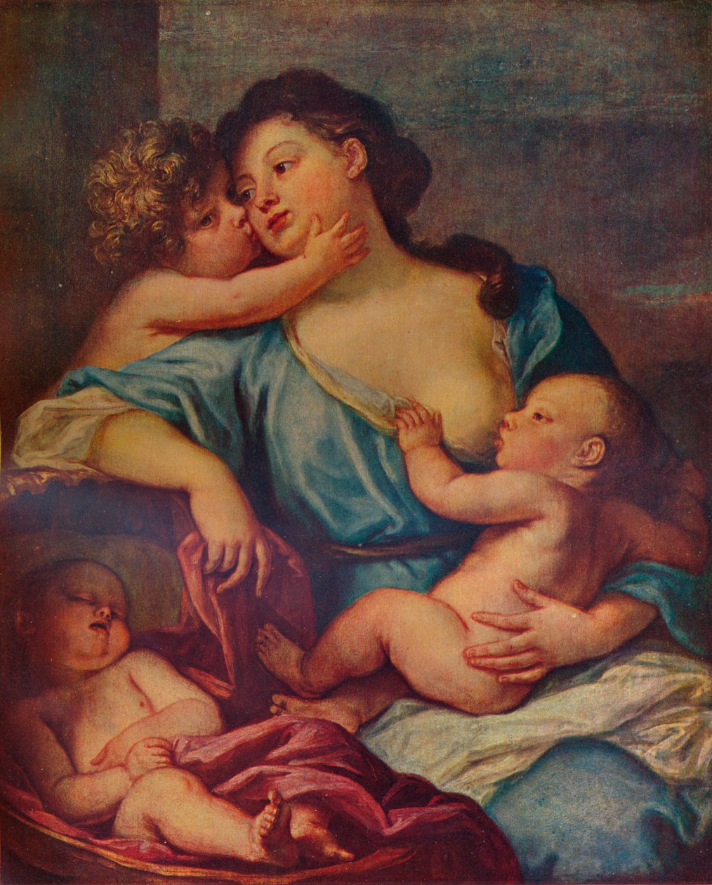 一位女士和三个孩子的画像，17世纪，1907年 作者 塞巴斯蒂安·波登（Sebastien Bourdon）