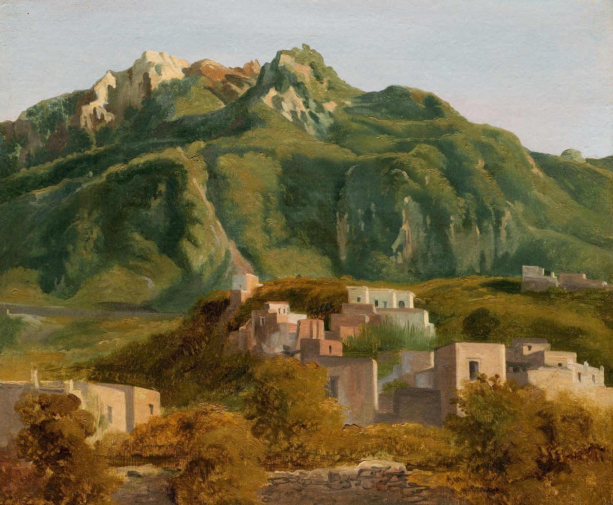 伊斯基亚岛上的村庄，约 1826 年（布面纸上油画） 作者 塞巴斯蒂安·路易斯·纪尧姆·诺布林·德拉古尔丹
