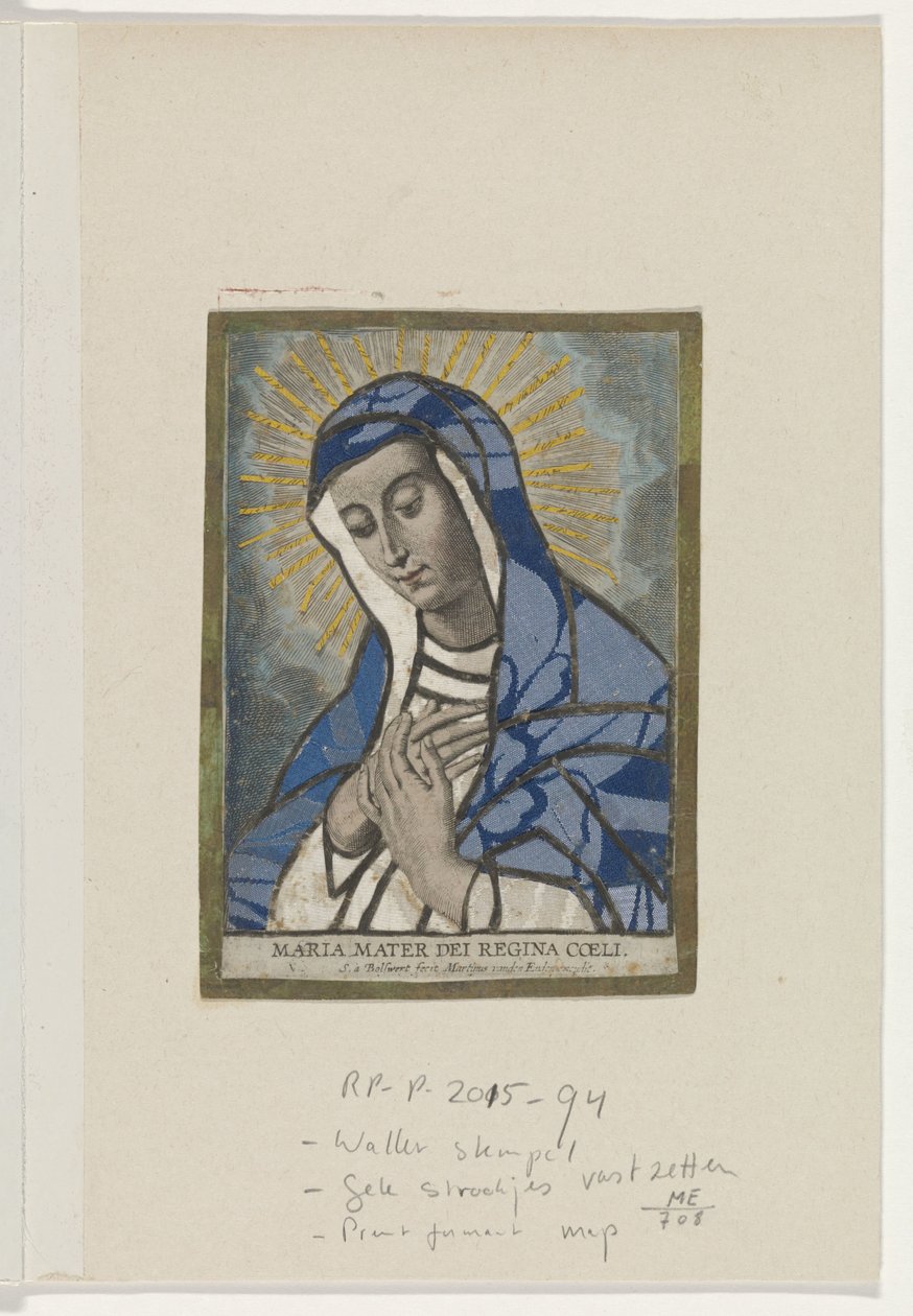 玛丽亚贴花印花
Maria Mater Dei Regina Coeli（物品上的标题） 作者 骂亚当斯。 bol值