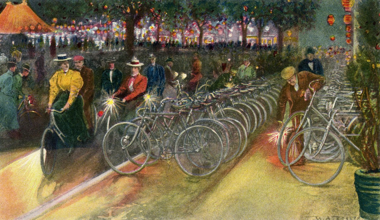 纽约的骑自行车者，约 1890 年，选自亨利-柯林斯-布朗的《金色九十年代 作者 美国学校