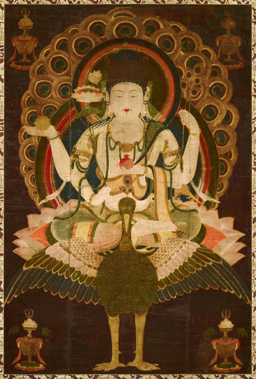 佛教："Mahamayuri "12 世纪卷轴，绢上绘画--尺寸 147.9x98.9 厘米 日本东京国立博物馆 作者 亚洲学校
