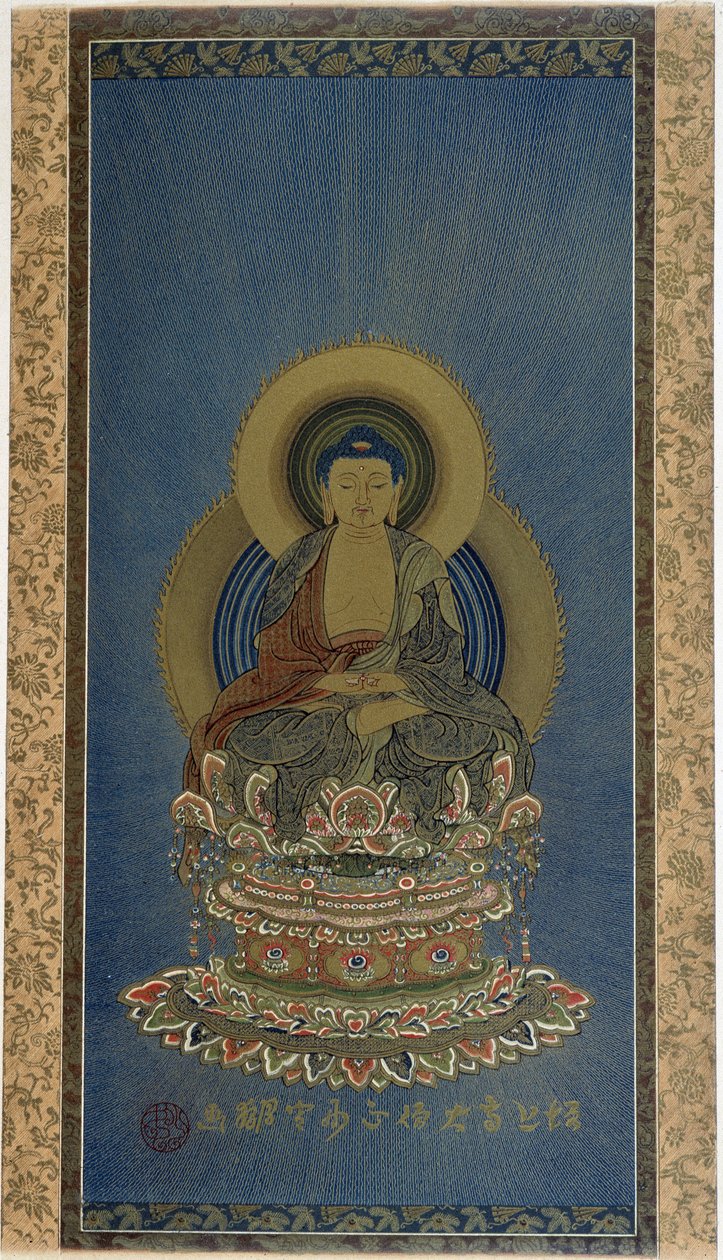 丝绸上的绘画--AMITABHA divinite Boudhist。 作者 亚洲学校