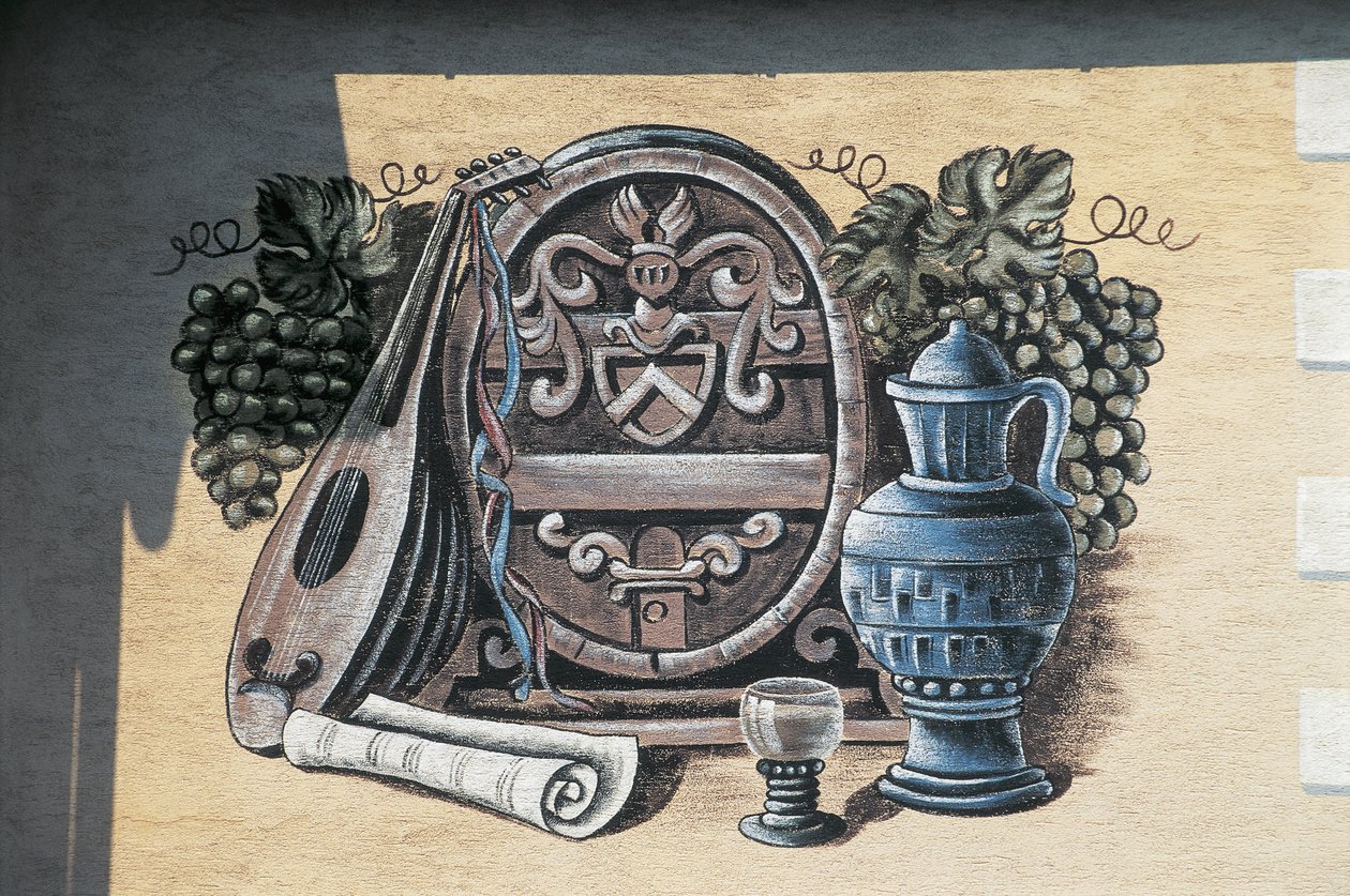 墙上的壁画特写，下奥地利州瓦豪市的奥伯兰斯多夫，奥地利 作者 奥地利学派