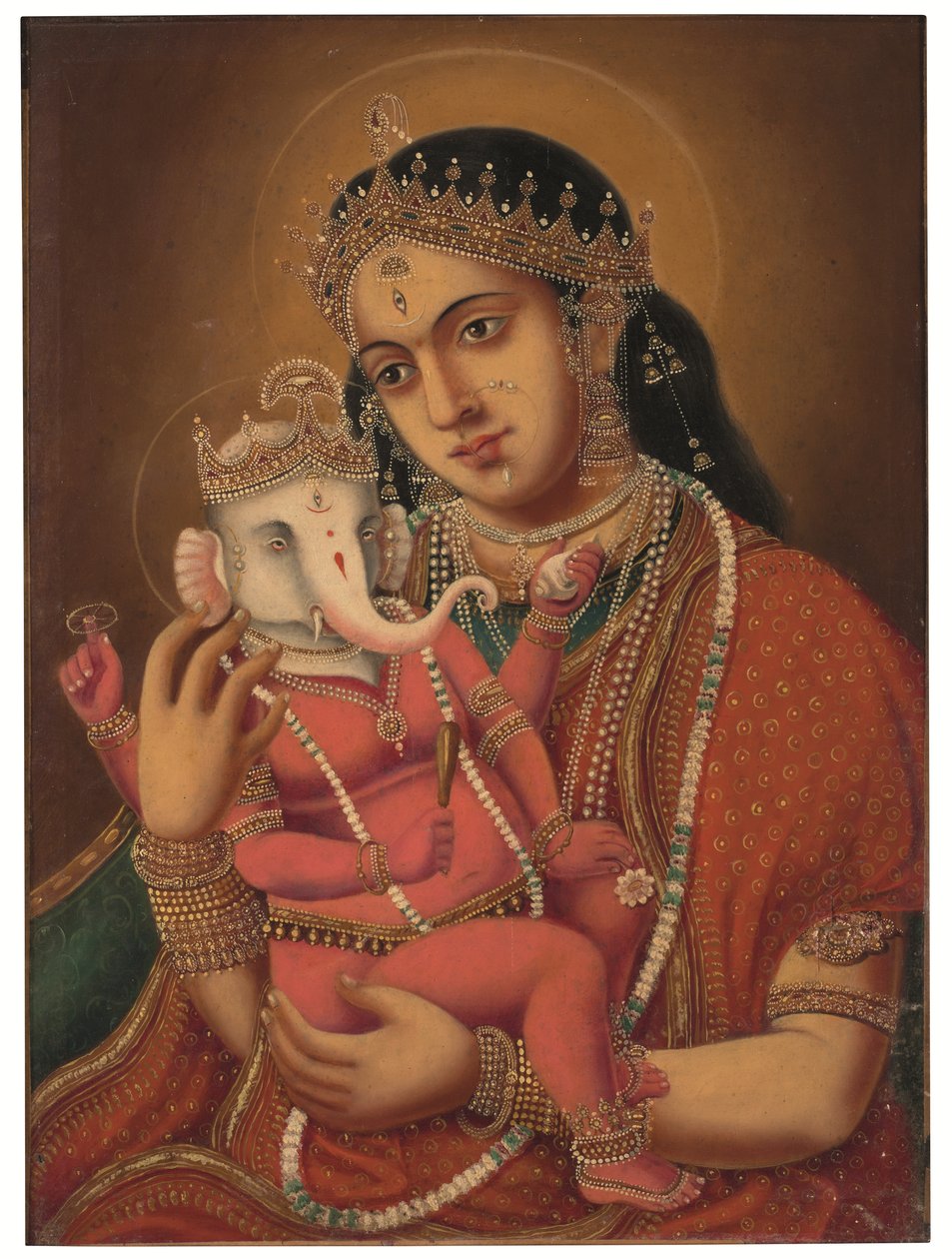 无题（Ganesh Janani），c。 十九世纪末（布面油画） 作者 学校孟加拉语