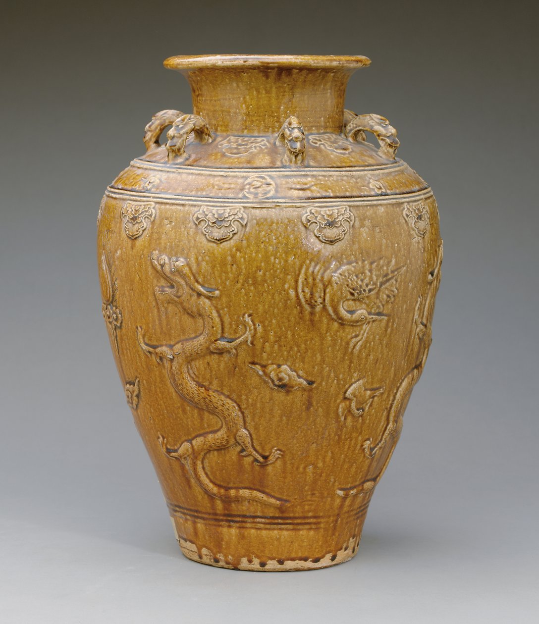 大号琥珀棕色釉面Martaban花瓶 作者 缅甸学校