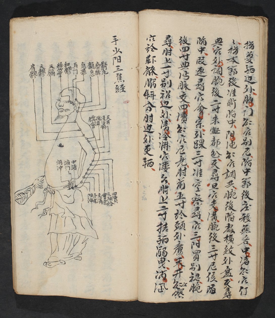 臂、颈、头根部穴位，出自经关七智，《穴位与经络的始末》，出版社。 中国南方，18 世纪初（纸本水墨） 作者 学校中文