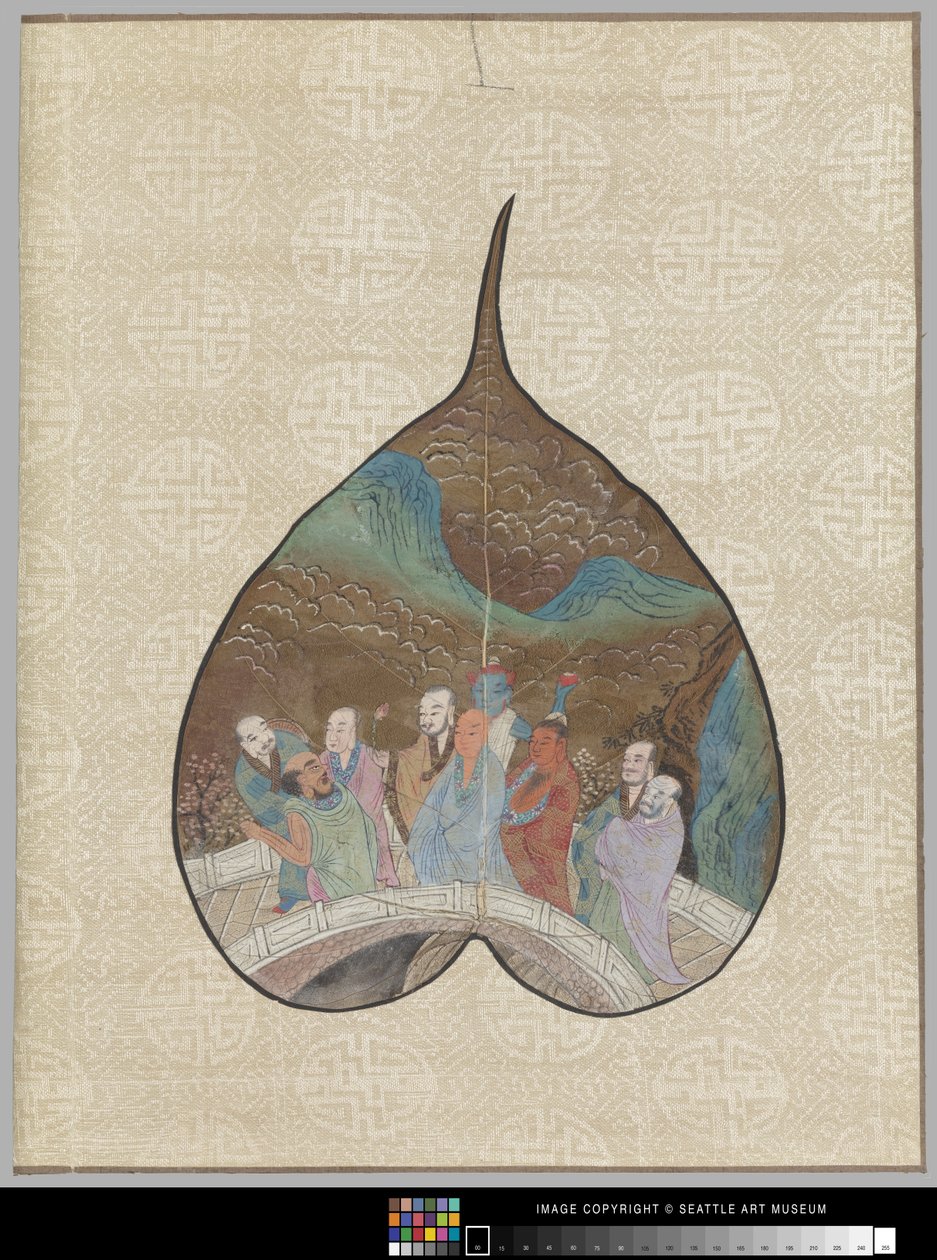 菩提叶配罗汉画（叶墨色） 作者 学校中文