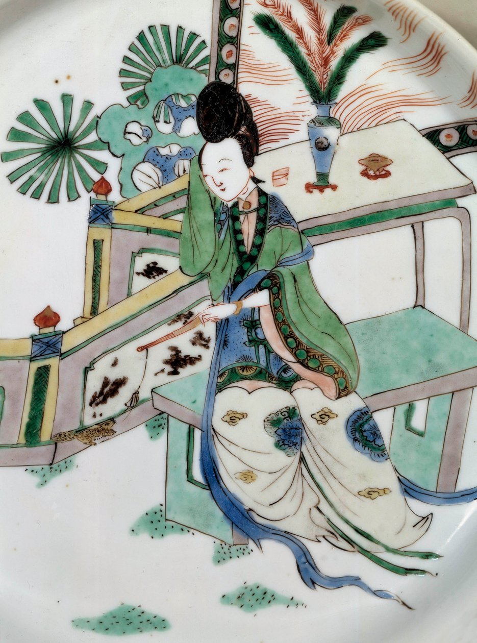 中国艺术：坐在长凳上的女士。 18 世纪瓷器上的绘画。 巴黎，吉美博物馆，亚洲艺术国家博物馆 作者 学校中文