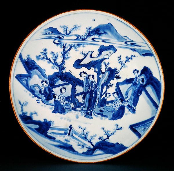 釉下蓝彩仕女图盘，过渡时期，约1640年（瓷器 作者 学校中文
