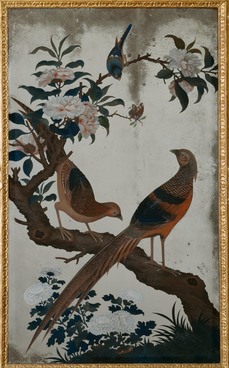 金鸡，钱龙时期，约 1760 年（银色玻璃上的珐琅彩） 作者 学校中文