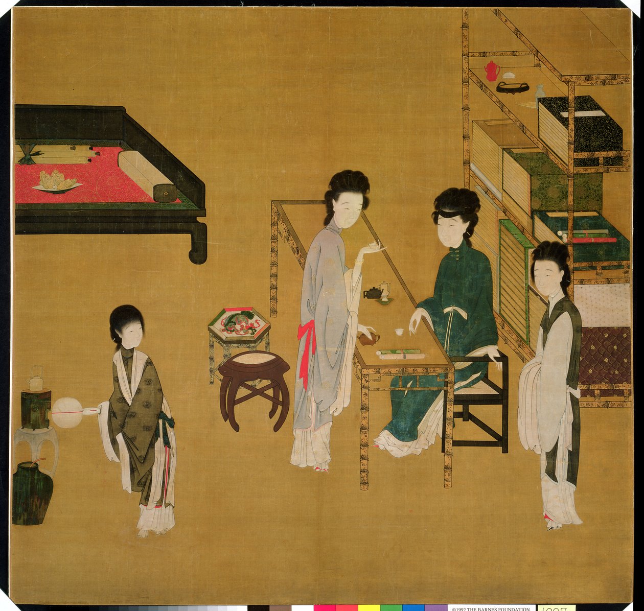 室内场景，18 世纪末或 19 世纪（中国黑色墨水和丝绸上的大量颜料） 作者 学校中文