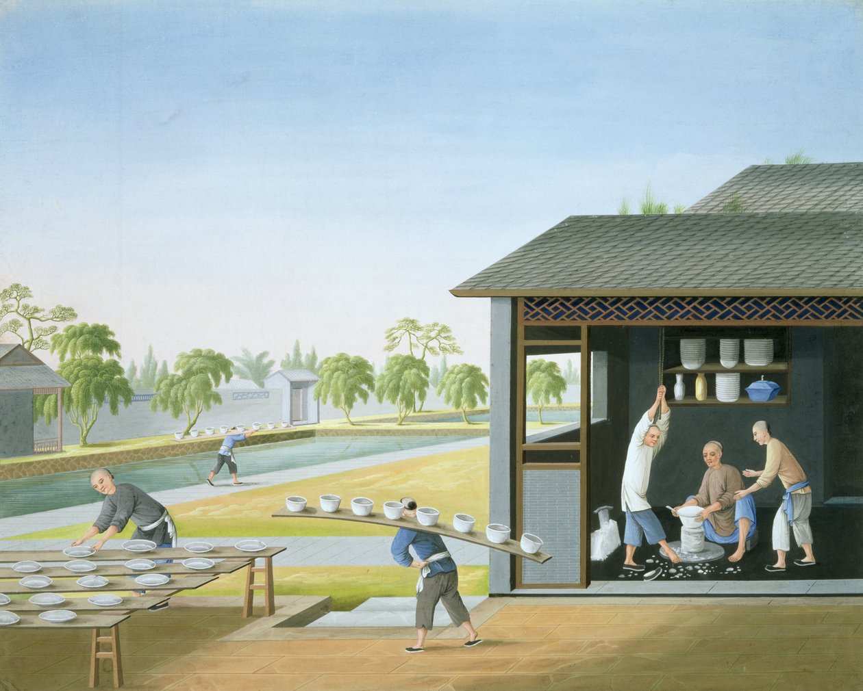 瓷器制造，中国，约 1820 年（纸上水粉画） 作者 学校中文