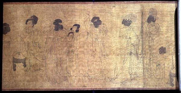 宫廷女子休闲手卷，女子准备外出的细节，仿照周文瑄（fl.970）的原作，南宋时期，约1140年（墨水和颜料在丝绸上）（另见114250）。 作者 学校中文