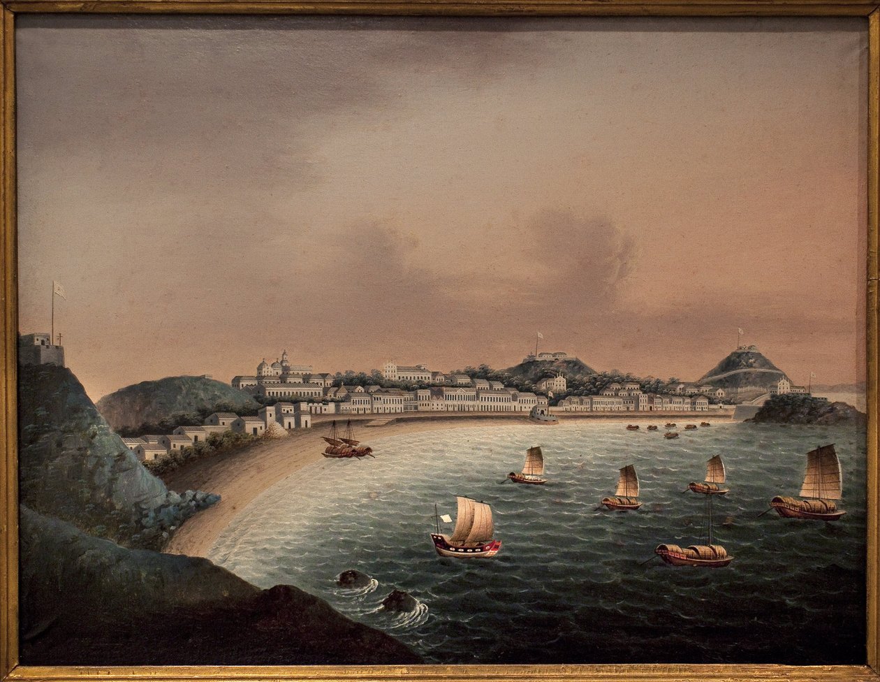 澳门（中国）的严格规定。中国艺术家的画作，布面油画，18世纪初。鹿特丹（荷兰）海洋博物馆。 作者 学校中文