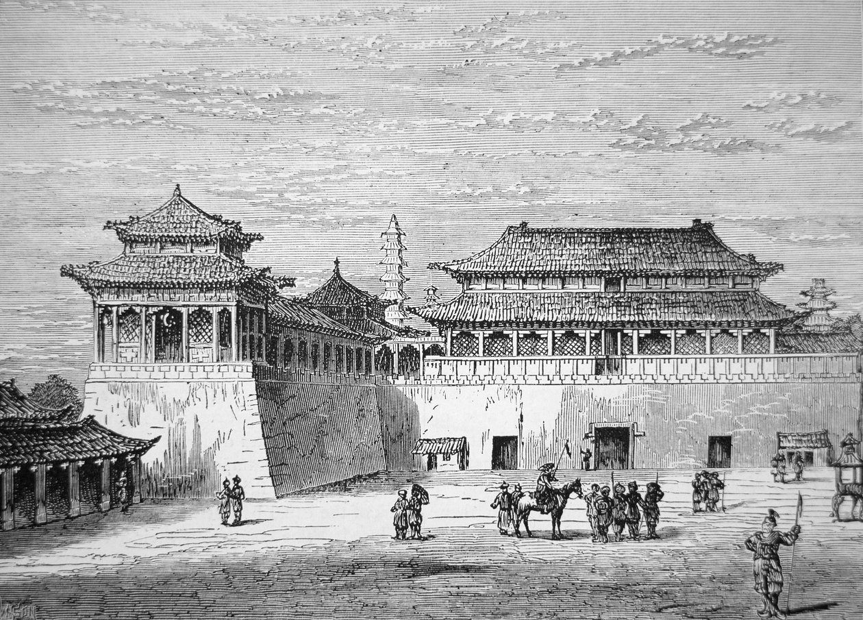 中国皇帝的宫殿，紫禁城，19世纪的北京（石印）。 作者 学校中文