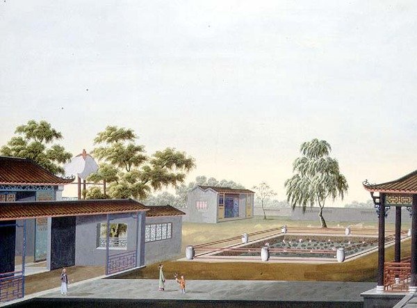 围墙花园，约1820-40（纸上水彩画） 作者 学校中文