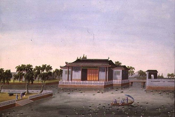 水花园，约1820-40（纸上水彩）。 作者 学校中文