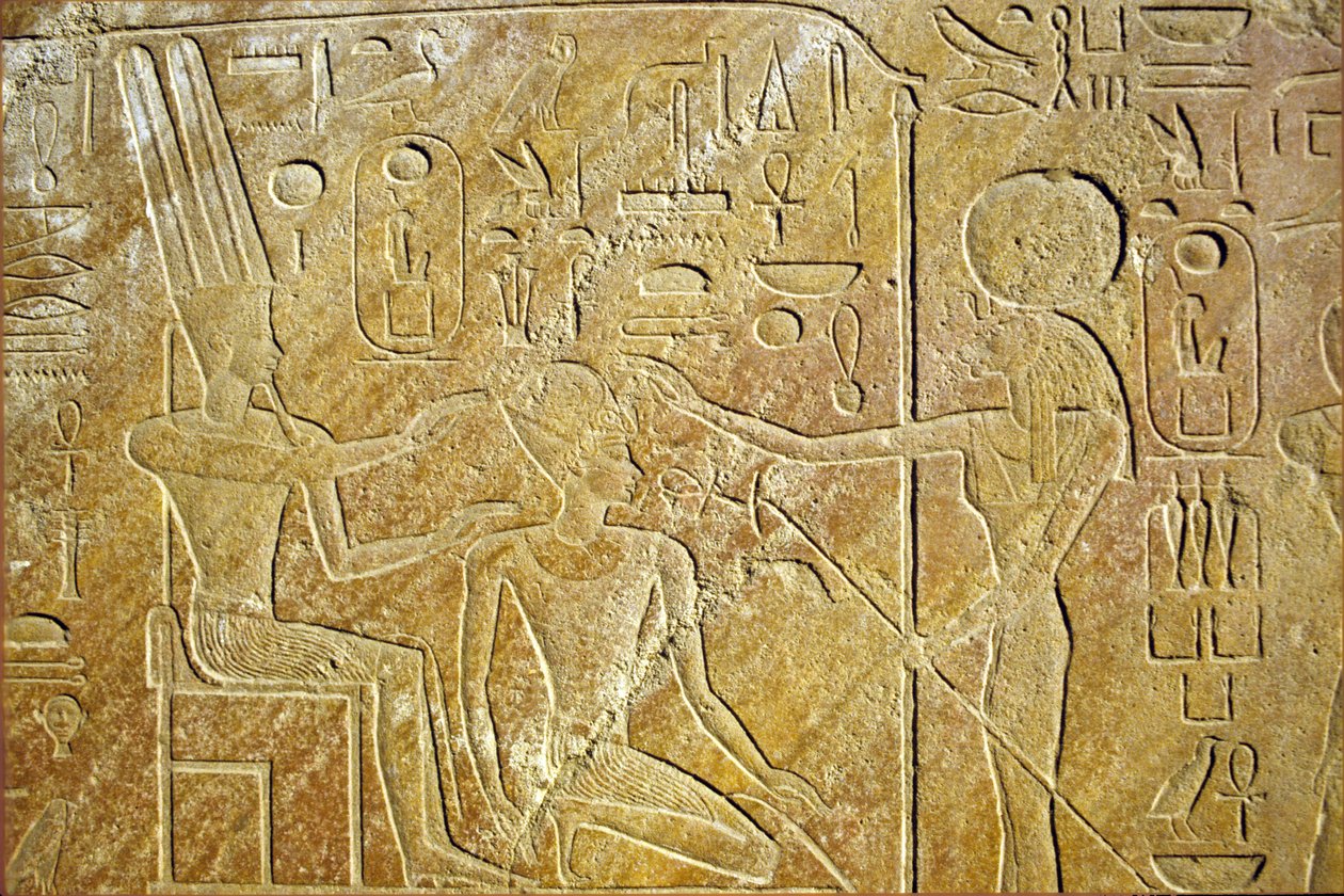 古埃及、壁画/雕刻、萨赫迈特地址、阿蒙-拉和哈特谢普苏特、卡尔纳克神庙、卢克索 作者 埃及学校