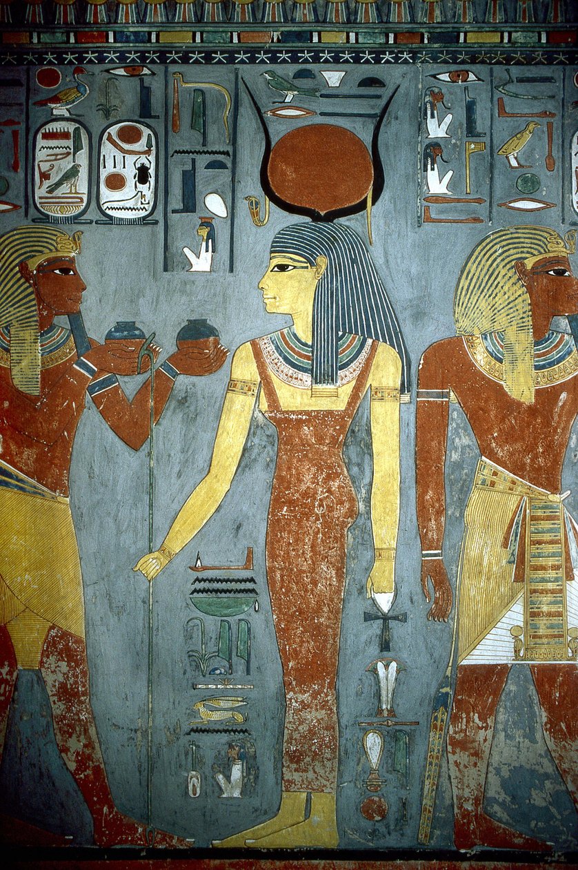 卢克索，底比斯：帝王谷，埃及法老 Horemheb（-1343 - -1314）的陵墓，墓上有伊希斯女神。 作者 埃及学校
