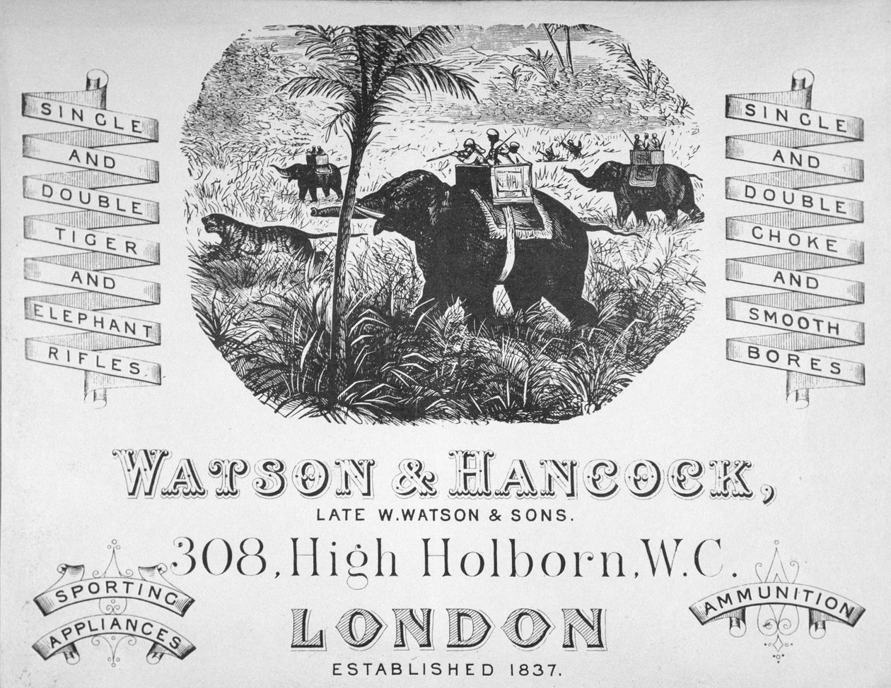 Watson & Hancock 枪械制造商的广告，约 1900 年（石版印刷） 作者 学校英语
