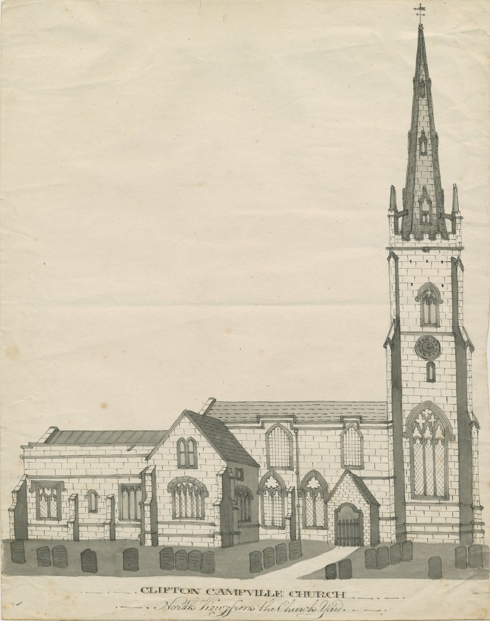 克利夫顿·坎普维尔教堂（Clifton Campville Church）：钢笔和棕褐色绘画，nd [？19th cent]（绘画） 作者 学校英语
