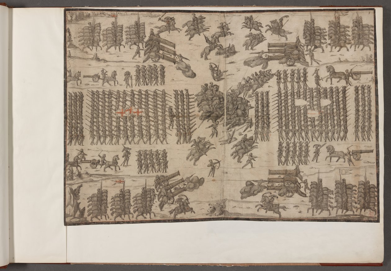 科顿-奥古斯都三世， f.1 一场战斗。军队列队。 军队、士兵、马匹和马具以及其他军事场景的绘画。 作者 学校英语