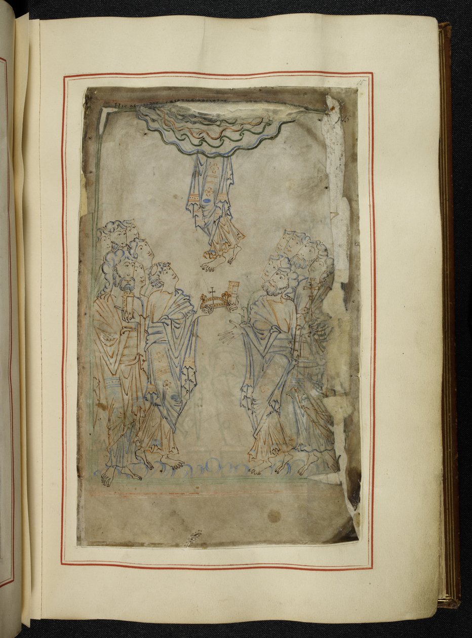 Cotton MS tiberius C VI f.15r 《诗篇》（"提比略诗篇"），不完善，附有序言图画、计算表、祈祷文、忏悔文、古英语讲道文和《诗集》（牛皮纸上的墨水和彩色印刷品） 作者 学校英语