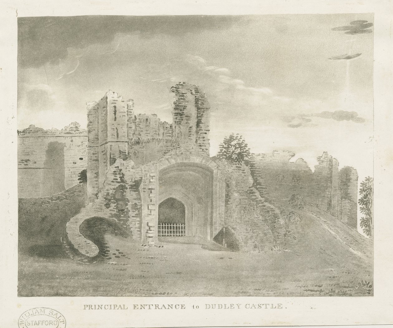 达德利城堡（Dudley Castle）-主要入口：浅绿色雕刻，nd [？18th cent]（印刷） 作者 学校英语