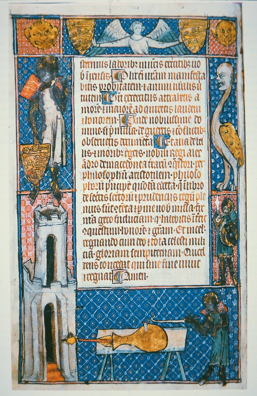 沃尔特·德·米莱梅特 (Walter de Milemete) 出自“De Notabilililia, Sapientiis et Prudentiis Regum”的最早的枪支照片的传真件 作者 学校英语